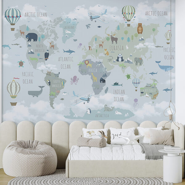 Wall mural Hot air balloon with flags (SKU: u96447) Wall mural Wall mural Hot air balloon with flags (SKU: u96447)