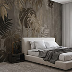 Wall mural Elegant tropical leaves on textured background