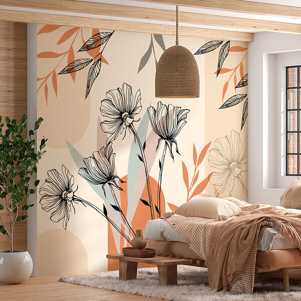 Wall mural Black and white drawing of a flower