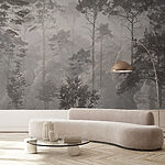 Wall mural Misty forest with tall trees