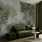 Wall mural Group of trees in a foggy forest