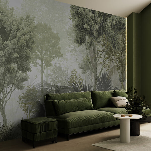 Wall mural Wall mural Group of trees in a foggy forest (SKU: u97409)