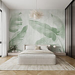 Wall mural Green leaves on textured background