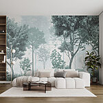 Wall mural Foggy forest with trees and plants