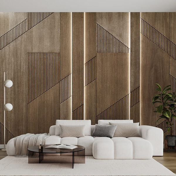 Wall mural Textured wooden panels with geometric design