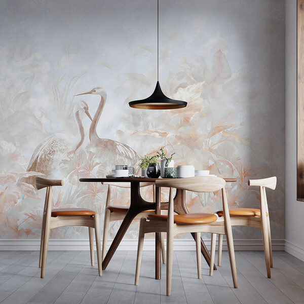 Wall mural Cranes amidst lush foliage scene (SKU: u67508) Wall mural Wall mural Cranes amidst lush foliage scene (SKU: u67508)
