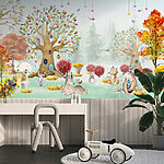 Wall mural Watercolor painting of animals in a forest
