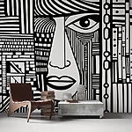 Wall mural Black and white drawing of a face