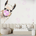 Wall mural Llama blowing a bubble