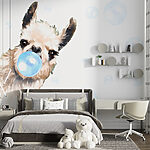 Wall mural Llama blowing a bubble