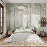 Wall mural Foggy forest with tall trees