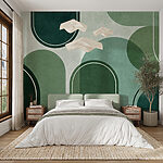 Wall mural Green and white background with ovals and ovals