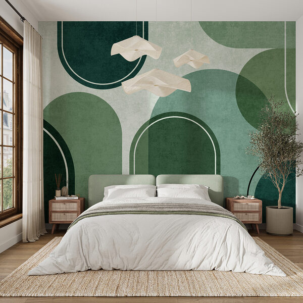 Wall mural Wall mural Green and white background with ovals and ovals (SKU: u99095v5)