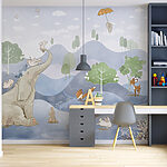 Wall mural Cartoon of a rabbit holding a flower
