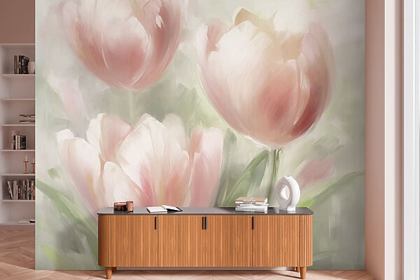 Painting of pink flowers Wall murals Painting of pink flowers