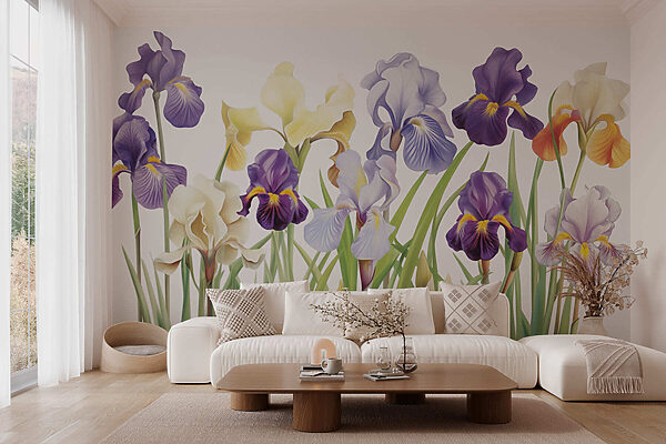 Group of purple and white flowers Wall murals Group of purple and white flowers