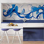 Wall murals Blue swirls on a white background
