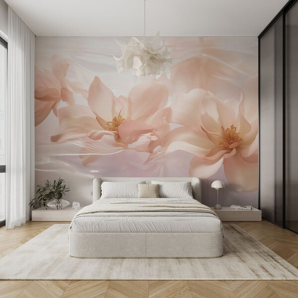 Group of pink flowers floating in water Wall murals Group of pink flowers floating in water
