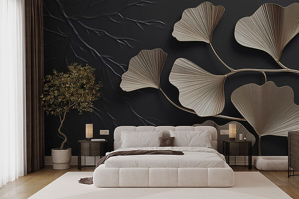 Wall murals Artistic ginkgo leaves on textured background