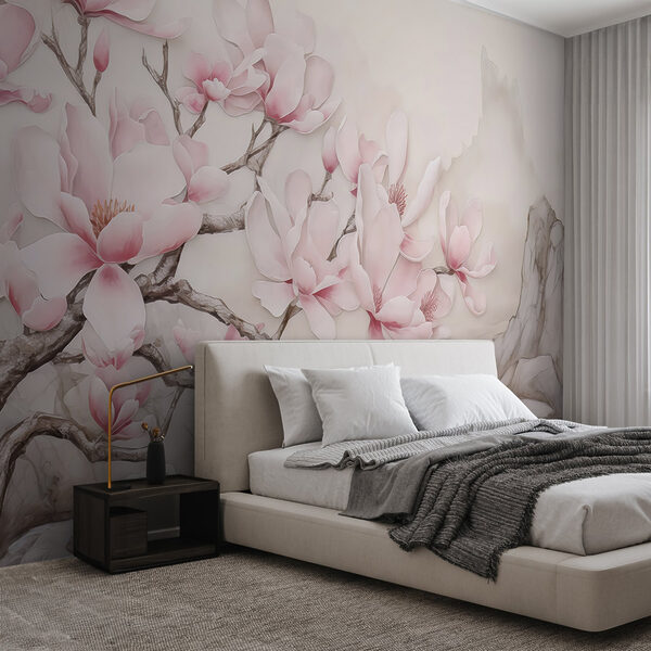 Painting of a tree with pink flowers Wall murals Painting of a tree with pink flowers