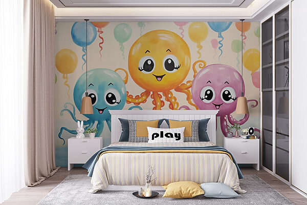 Group of octopuses with balloons Wall murals Group of octopuses with balloons