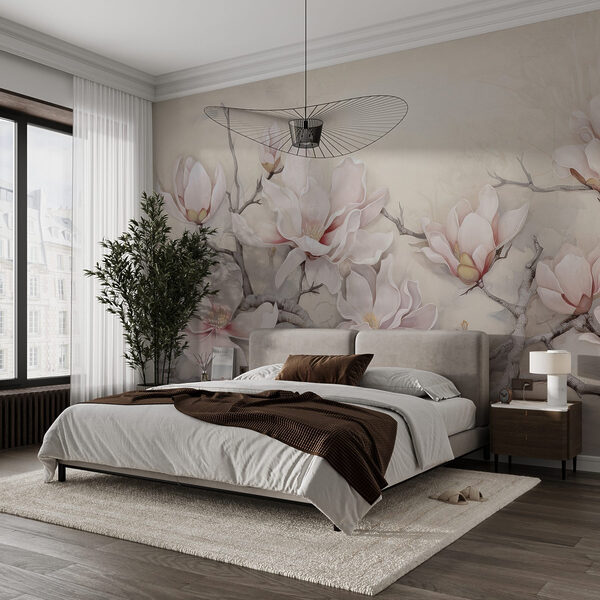 Painting of flowers on a branch Wall murals Painting of flowers on a branch