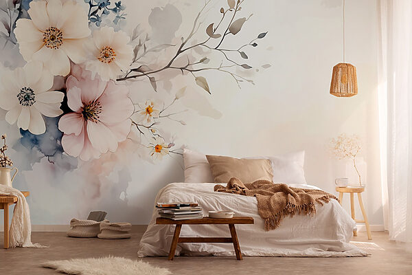 Painting of flowers on a white background Wall murals Painting of flowers on a white background