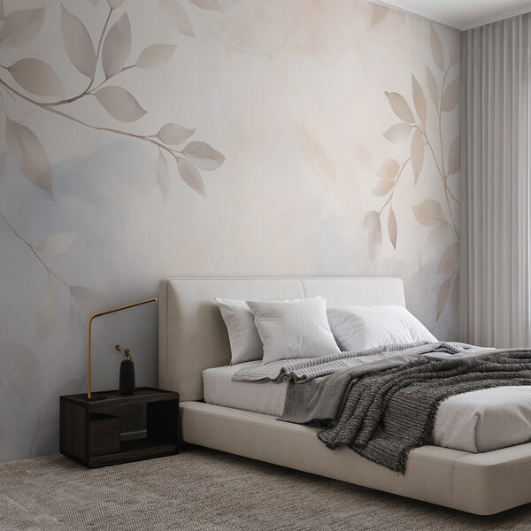 White and gray leaves on a white background Wall murals White and gray leaves on a white background