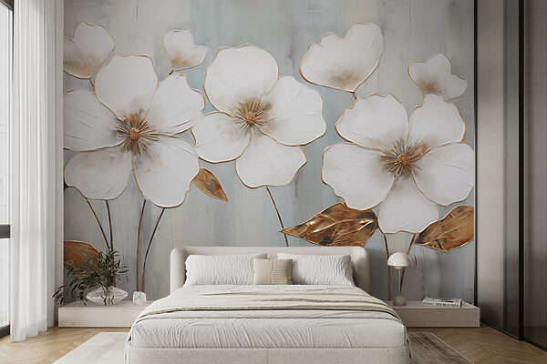 Serene floral artwork in soft colors Wall murals Serene floral artwork in soft colors