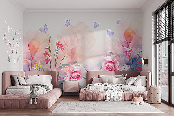 Group of flowers with butterflies Wall murals Group of flowers with butterflies