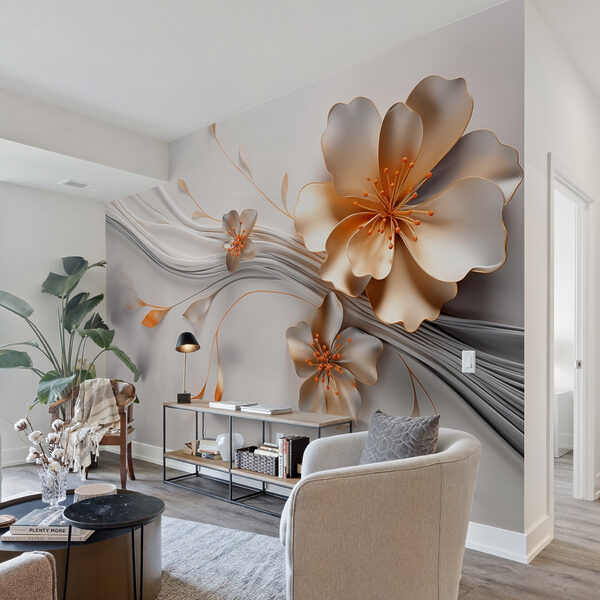 Wall mural Elegant floral design with flowing lines