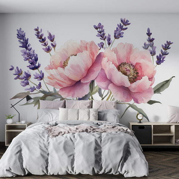 Watercolor of flowers and leaves Wall murals Watercolor of flowers and leaves