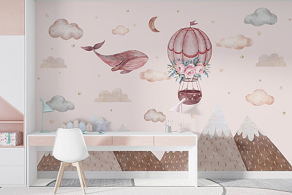Whale and a hot air balloon Wall murals Whale and a hot air balloon