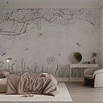 Wall murals Painting of a garden with flowers and butterflies