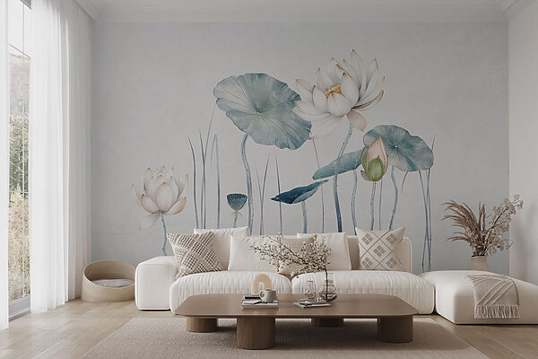 Painting of flowers and leaves in water Wall murals Painting of flowers and leaves in water