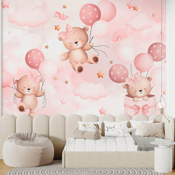 Group of teddy bears holding balloons Wall murals Group of teddy bears holding balloons