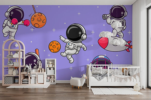 Cartoon of astronauts in space Wall murals Cartoon of astronauts in space