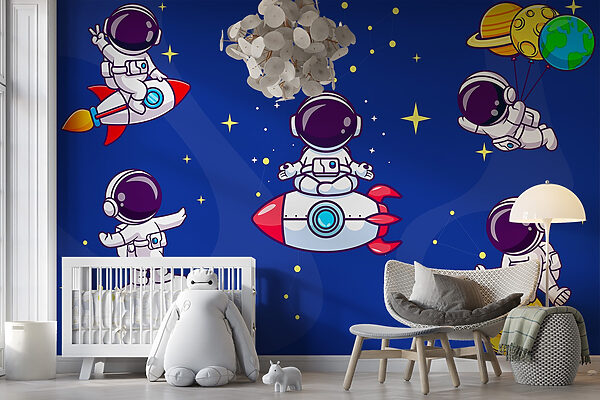 Cartoon astronaut in space Wall murals Cartoon astronaut in space