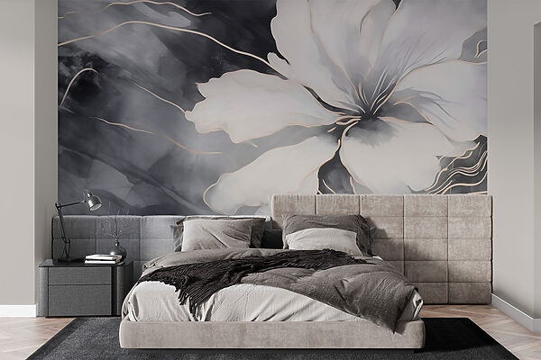 White flower on a black and white background Wall murals White flower on a black and white background