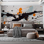 Wall murals Black and orange paint splatter