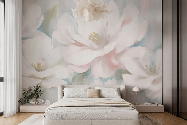Painting of white flowers Wall murals Painting of white flowers