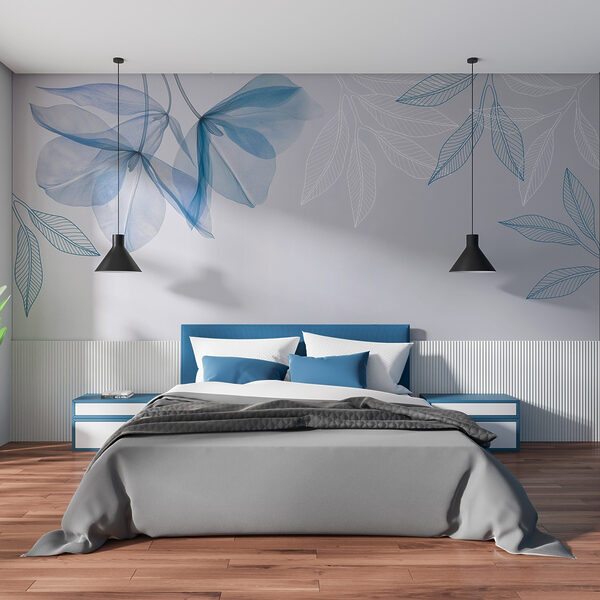 Blue and white leaves Wall murals Blue and white leaves