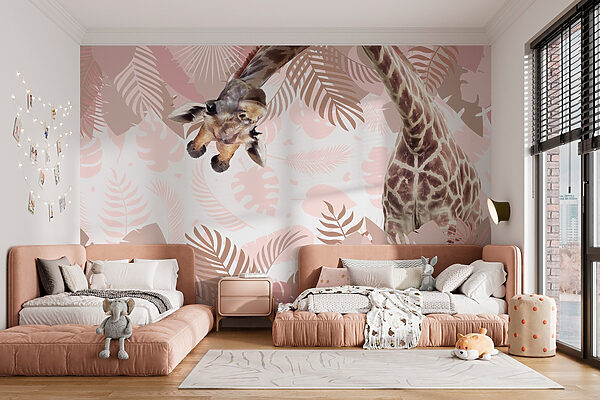 Giraffe with a pattern of leaves Wall murals Giraffe with a pattern of leaves