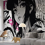 Wall murals Cartoon of a woman with a hat