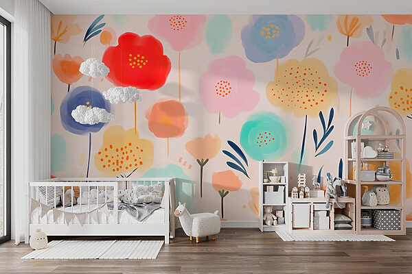 Colorful flowers on a white background Wall murals Colorful flowers on a white background