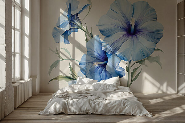 Delicate blue flowers in full bloom Wall murals Delicate blue flowers in full bloom