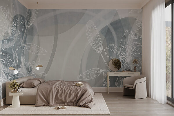 White flowers on a grey background Wall murals White flowers on a grey background