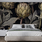 Wall murals Artichokes and leaves on a black background