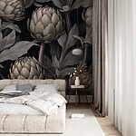 Wall murals Artichokes and leaves on a black background