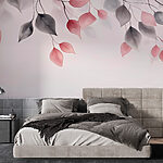 Wall murals Pink and grey leaves on branches
